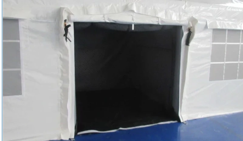 Field clinic tent doors with zip and Velcro connection sleeves Field clinic tent doors with zip and Velcro connection sleeves